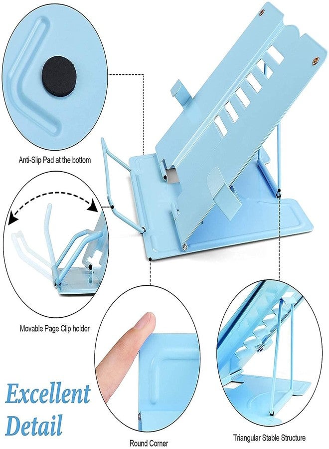 PERPART Metal Book Stand Holder | Portable Cookbook Holder,Adjustable Recipes Book Organizer | Book Stands & Holders for Reading Study Foldable Accessories (Blue) - Image 4